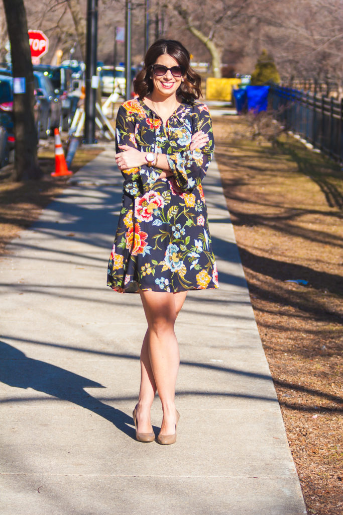 floral dress and heels