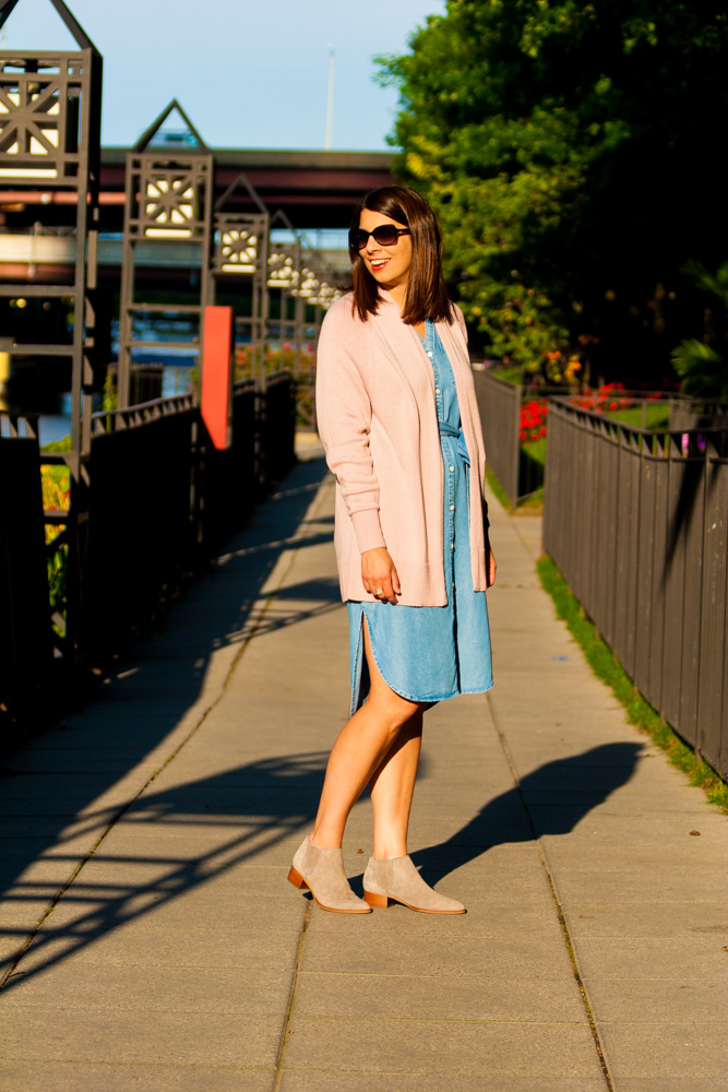 cardigan chambray dress