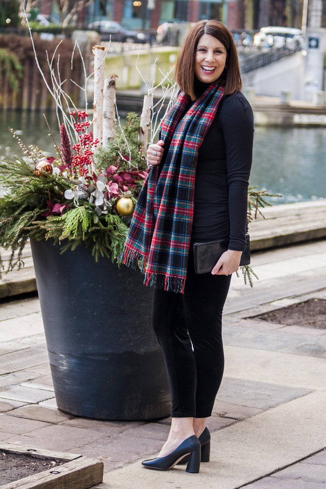 velvet leggings and plaid