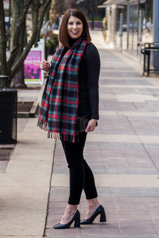 Casual Valentine's Day Outfit: Velvet Leggings and Sneakers.