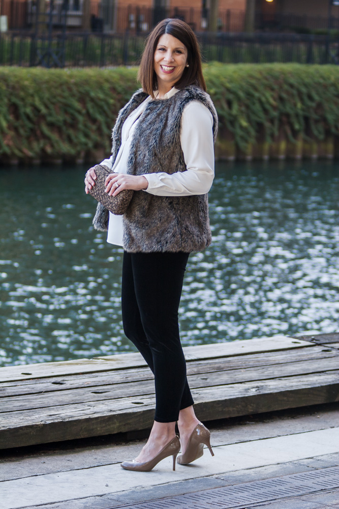 velvet leggings and fur vest