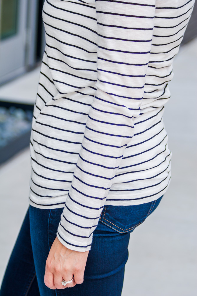 closeup of striped shirt and jeans 