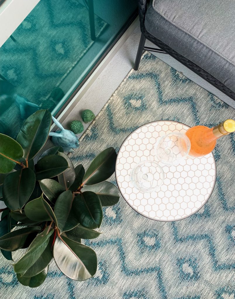 closeup of rug and plants in a Small Outdoor Patio