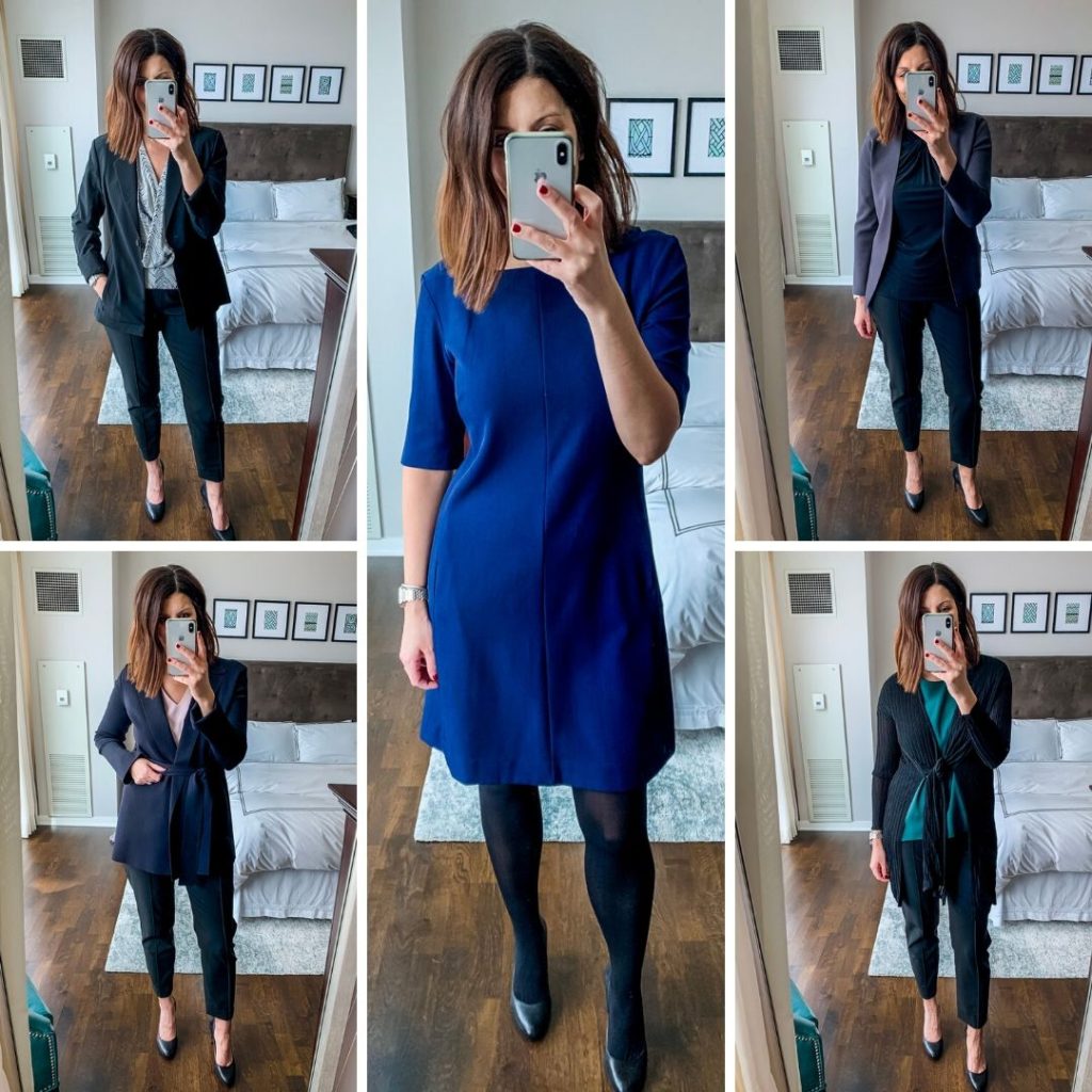 collage of 5 days of office style with MM LaFleur