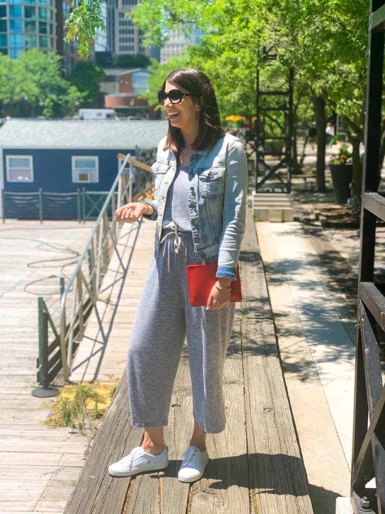 jumpsuit and white sneakers