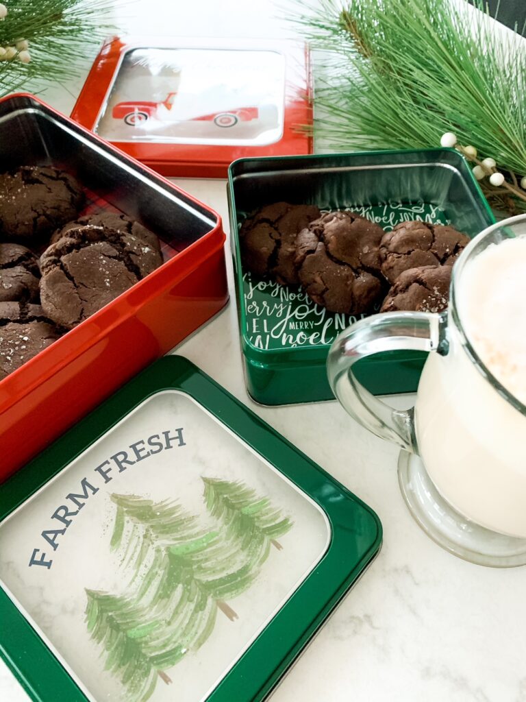 salted caramel chocolate chip cookies in tin cans 