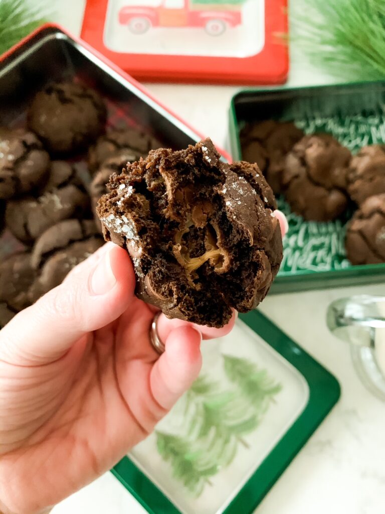 person holding a bitten cookie 