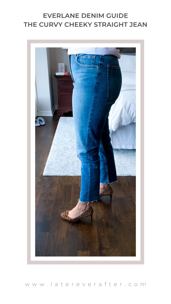 woman wearing Everlane The Curvy Cheeky Straight Jean 