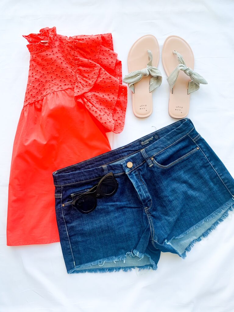 orange top and denim short