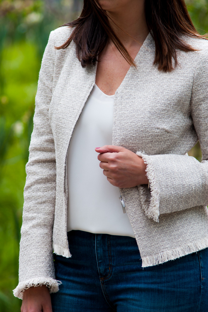 woman wearing white top and jacket