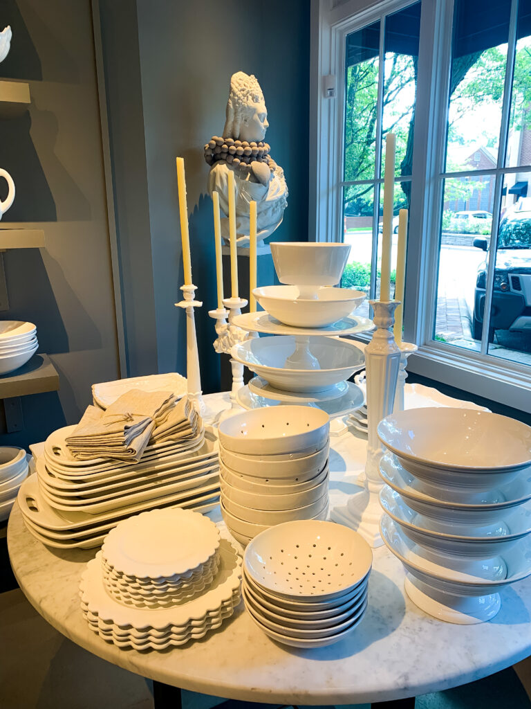 glassware and white plates 