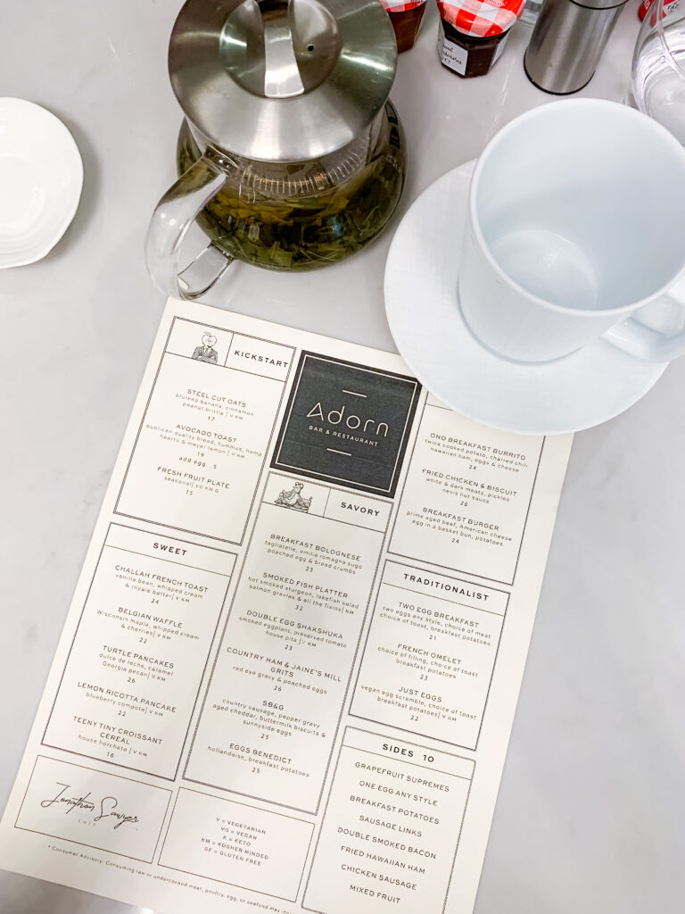 adorn restaurant menu