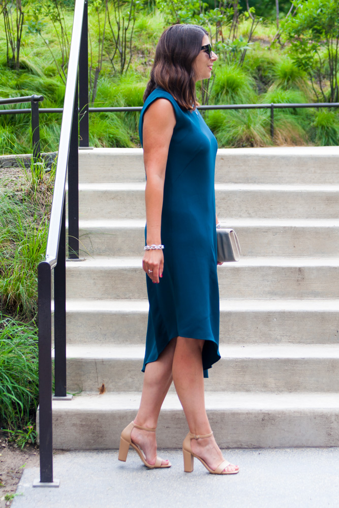 woman wearing blue M.M.LaFleur Lara Dress