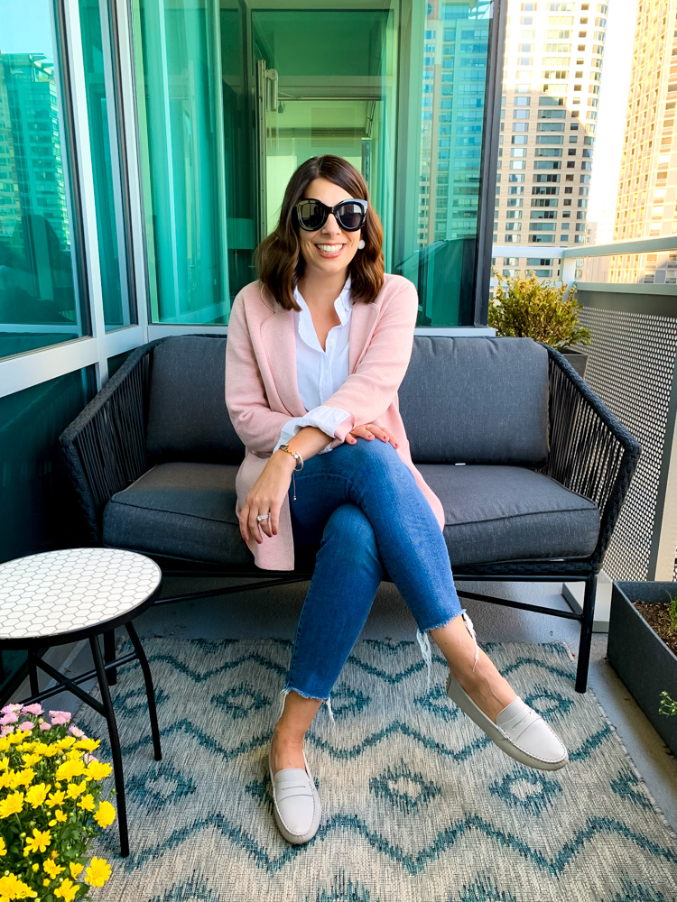 woman sitting on a couch 