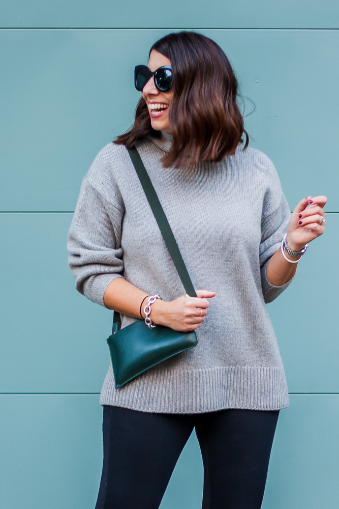 happy woman in sweater