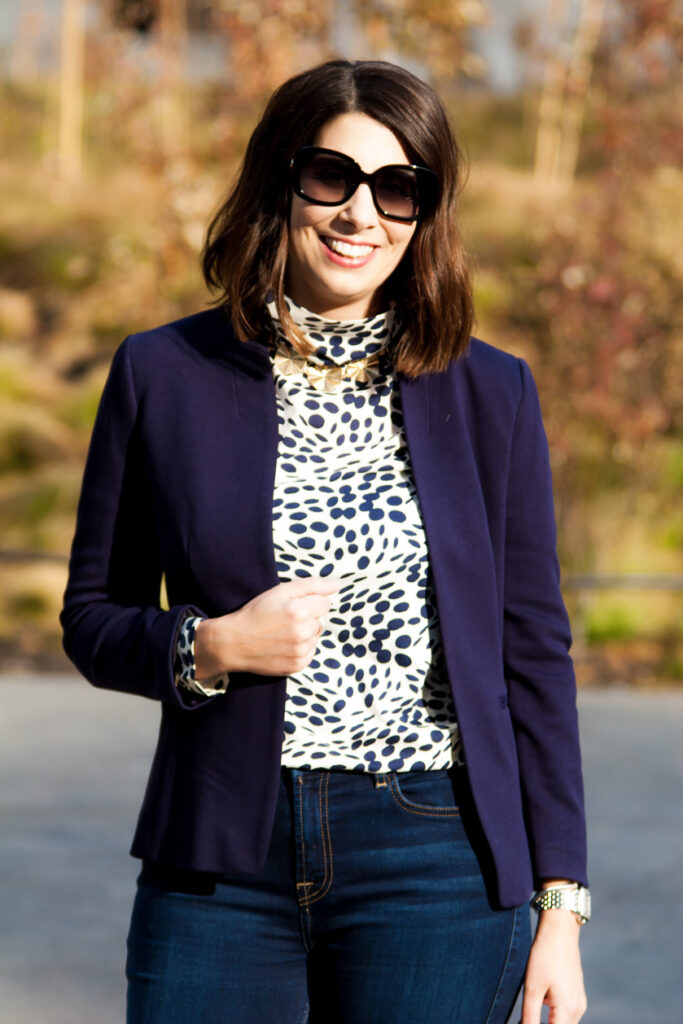 woman wearing standard fitted blazer