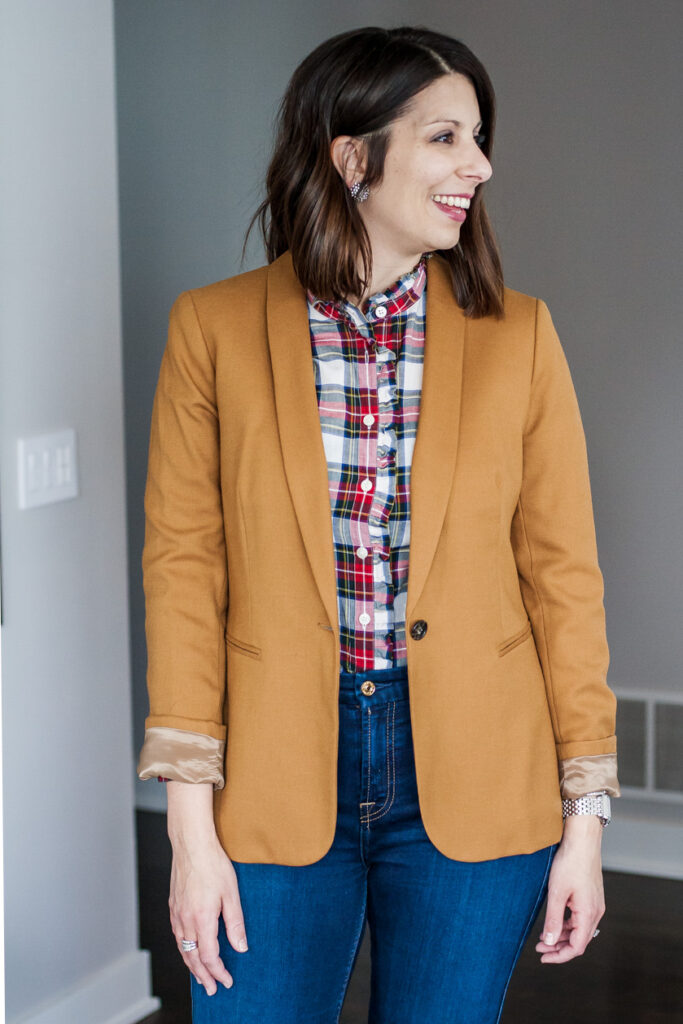 woman wearing Parke Blazer traditional women's blazer