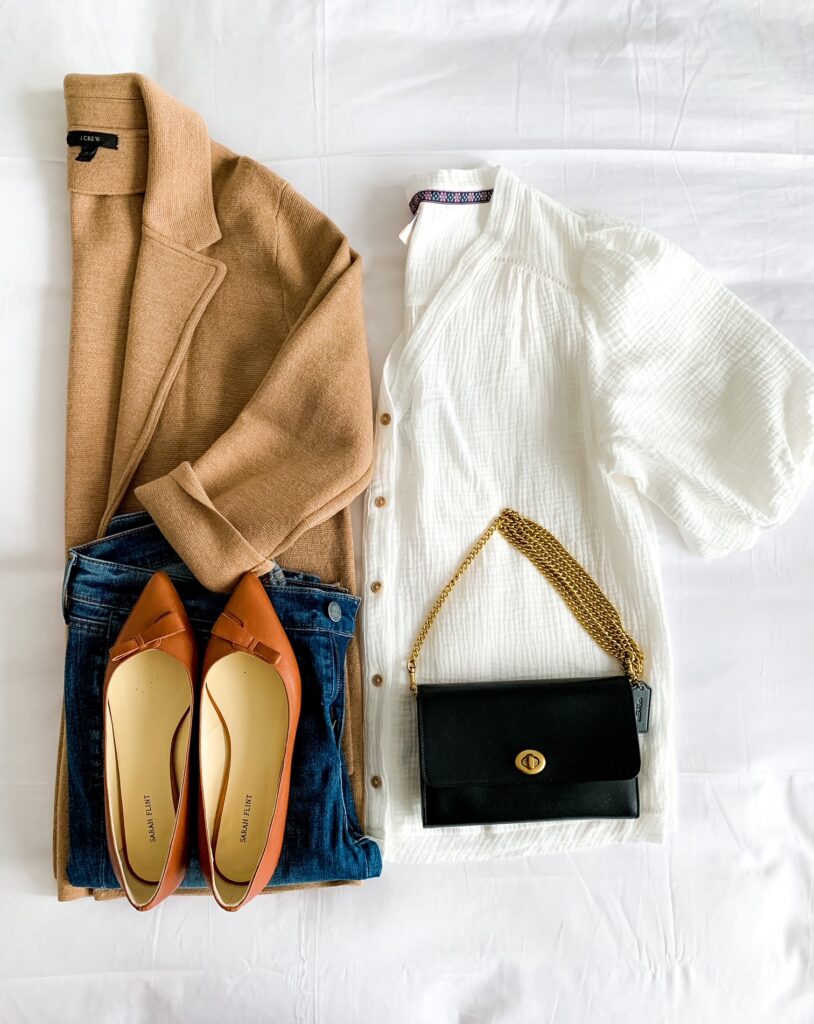 Spring Outfit Inspiration jeans, white top, and flats