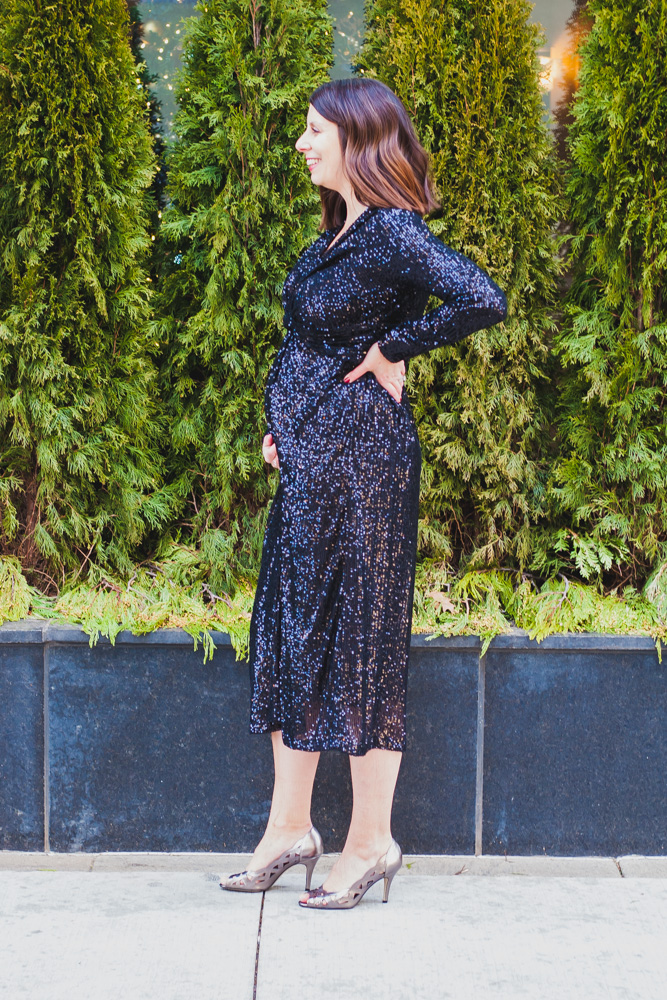 woman wearing black glitter dress 