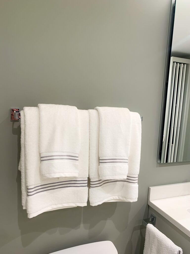 towels hanging as primary bathroom essential 