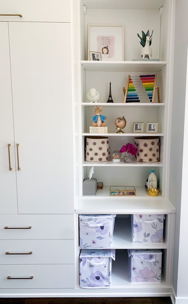 styling kids bookshelves with storage items and toys