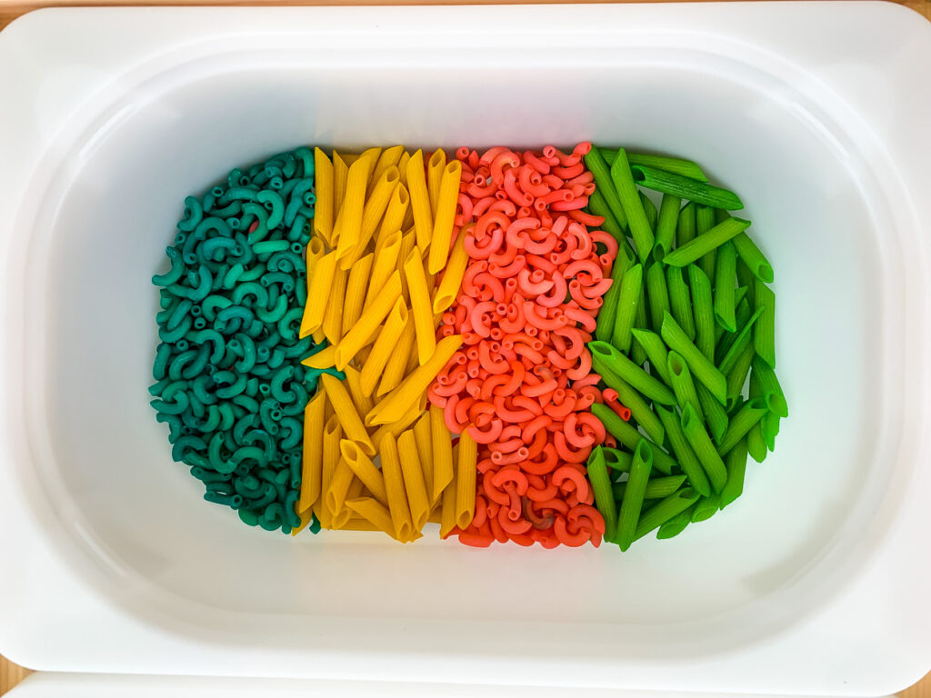color pasta to help you create a sensory table