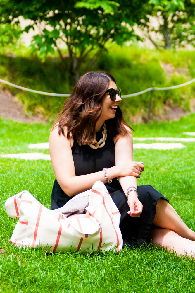 woman sitting on the grass with her Summer Tote Bags