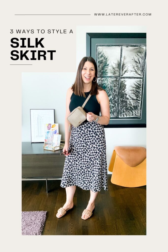 woman showing how to style a silk skirt