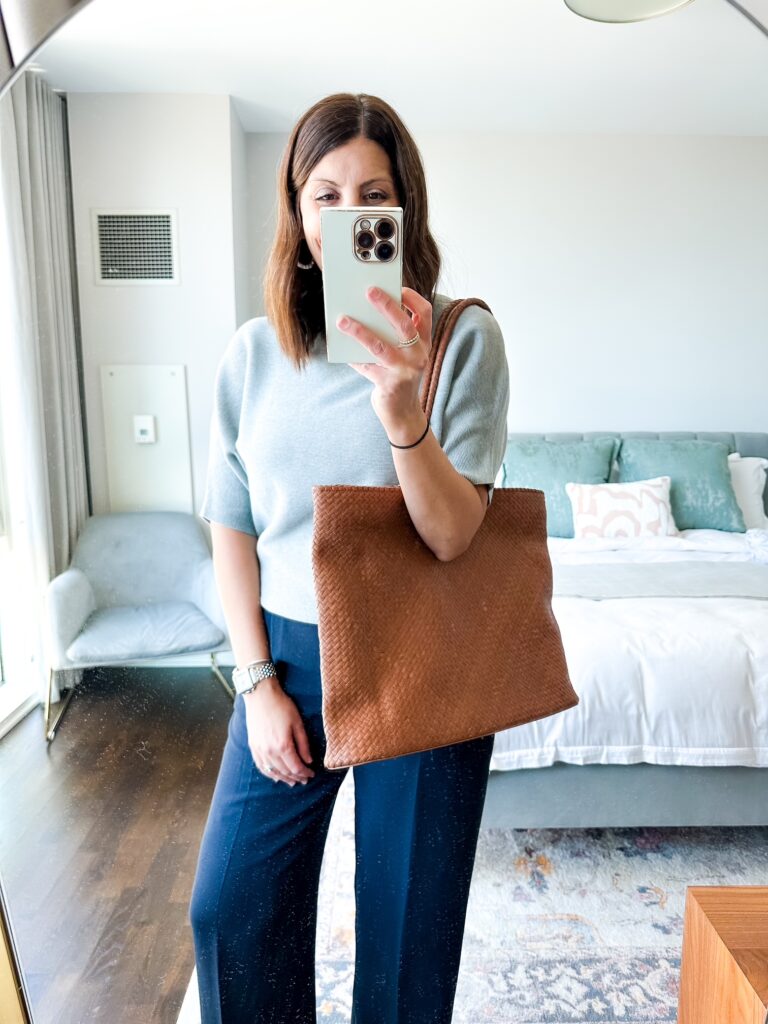 quince italian leather woven tote
