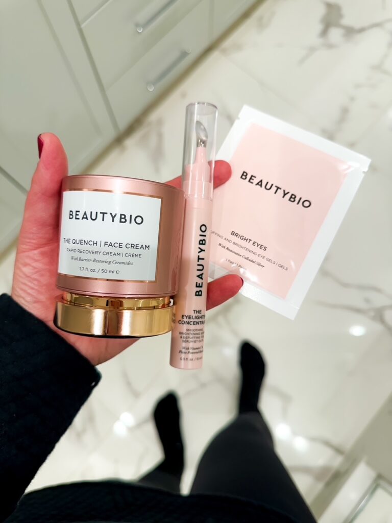 Hands holding three affordable skincare products, bio beauty eye patches