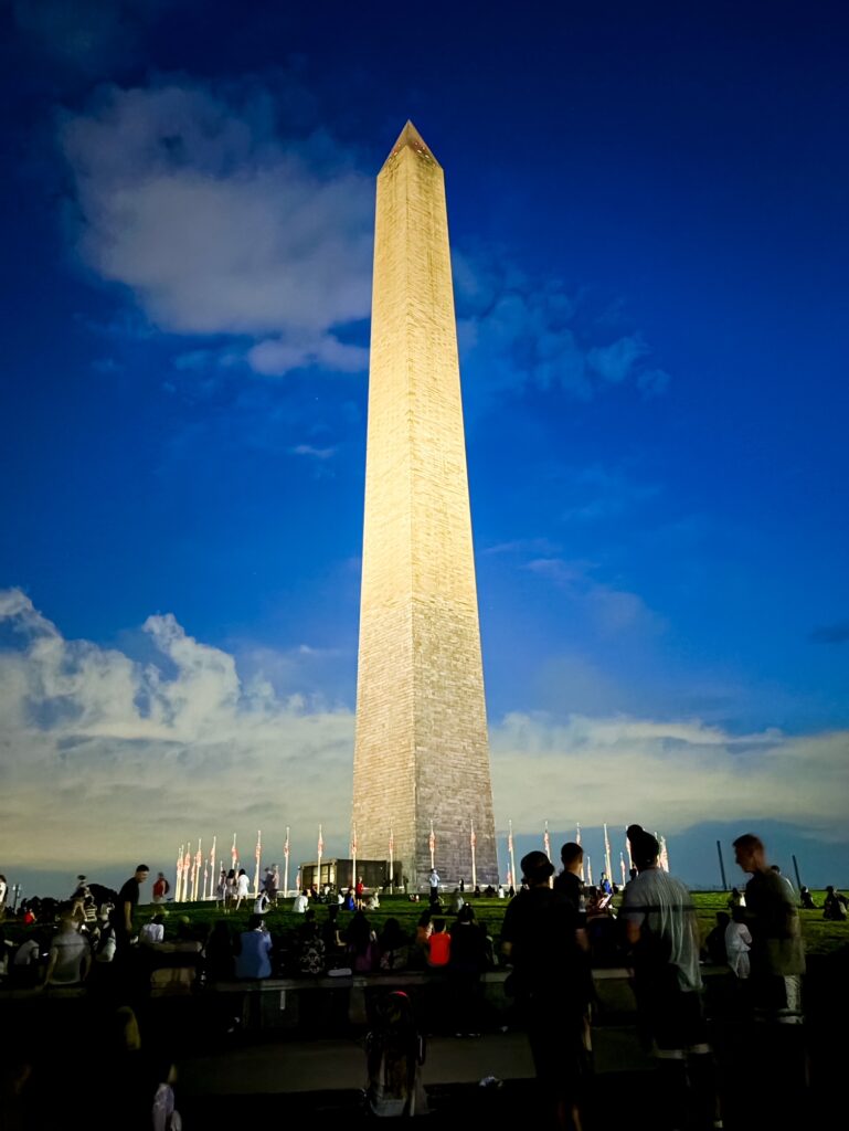 The Washington Monument in Washington, DC at night, Freedom 250 celebration 
