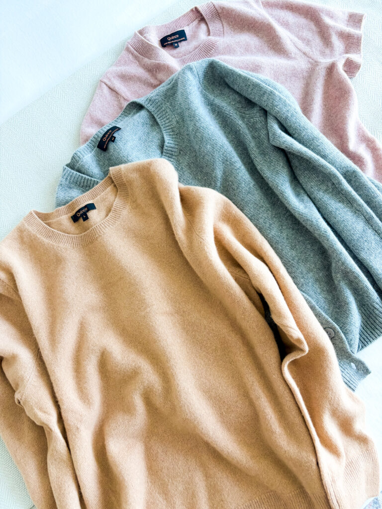 quince cashmere sweaters in feminine colors for fall